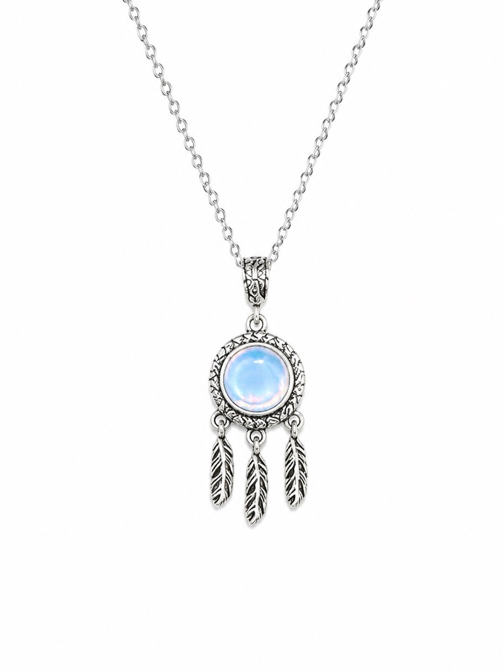 Opalite Dreamcatcher Pendant Necklace - Silver